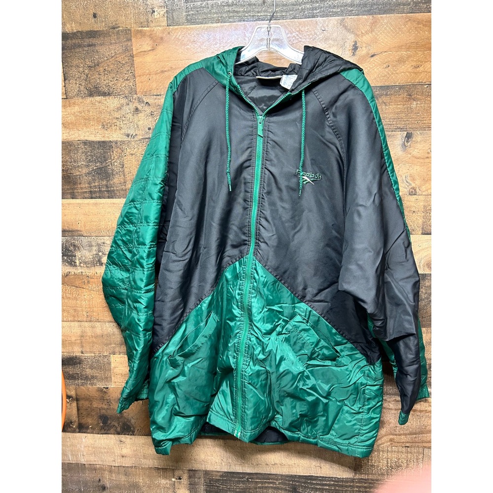 Reebok Color Block Hooded Windbreaker Jacket Black Green Men's‎ Size L